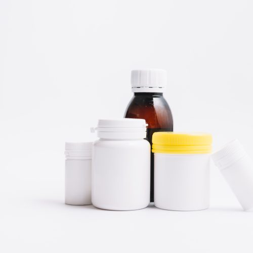 Jars of steroids and supplements